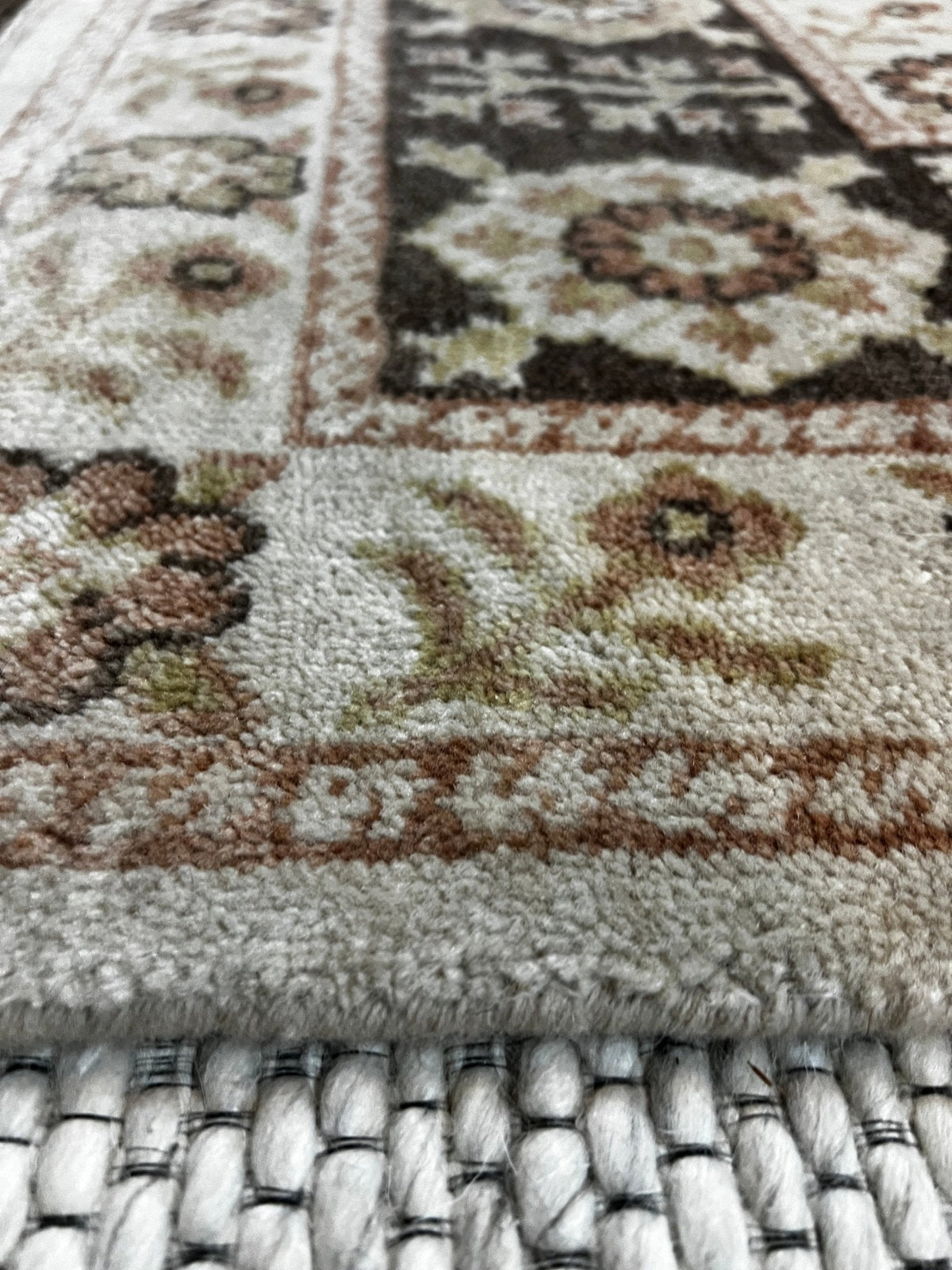 Enza Brown & Beige Hand-Knotted Oushak Rug - 6.9 x 7.9