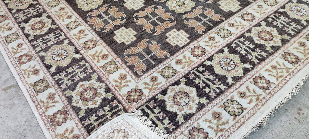Enza Brown & Beige Hand-Knotted Oushak Rug - 6.9 x 7.9