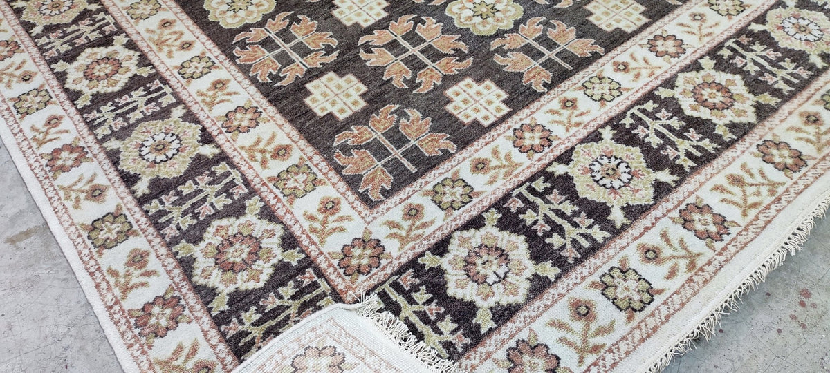 Enza Brown & Beige Hand-Knotted Oushak Rug - 6.9 x 7.9