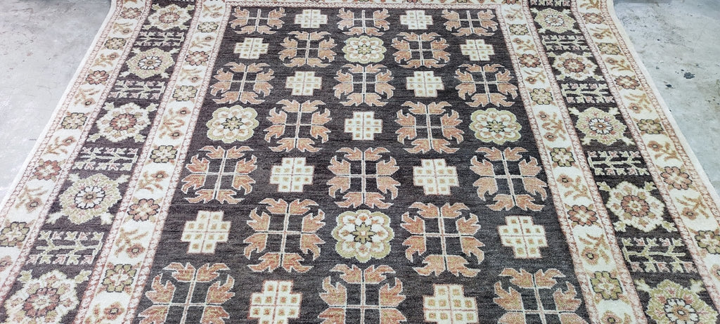 Enza Brown & Beige Hand-Knotted Oushak Rug - 6.9 x 7.9