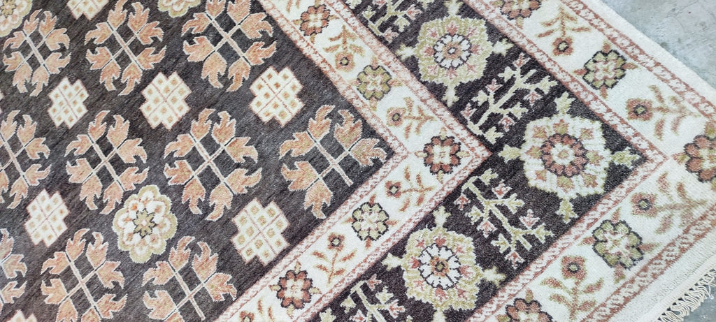 Enza Brown & Beige Hand-Knotted Oushak Rug - 6.9 x 7.9