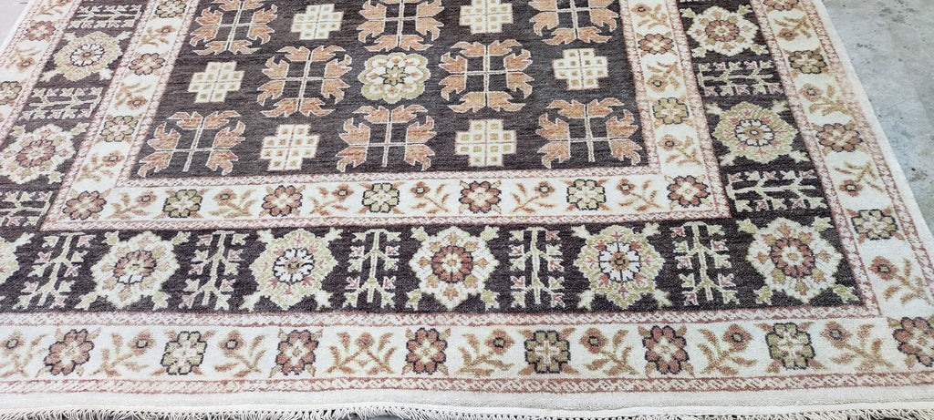 Enza Brown & Beige Hand-Knotted Oushak Rug - 6.9 x 7.9