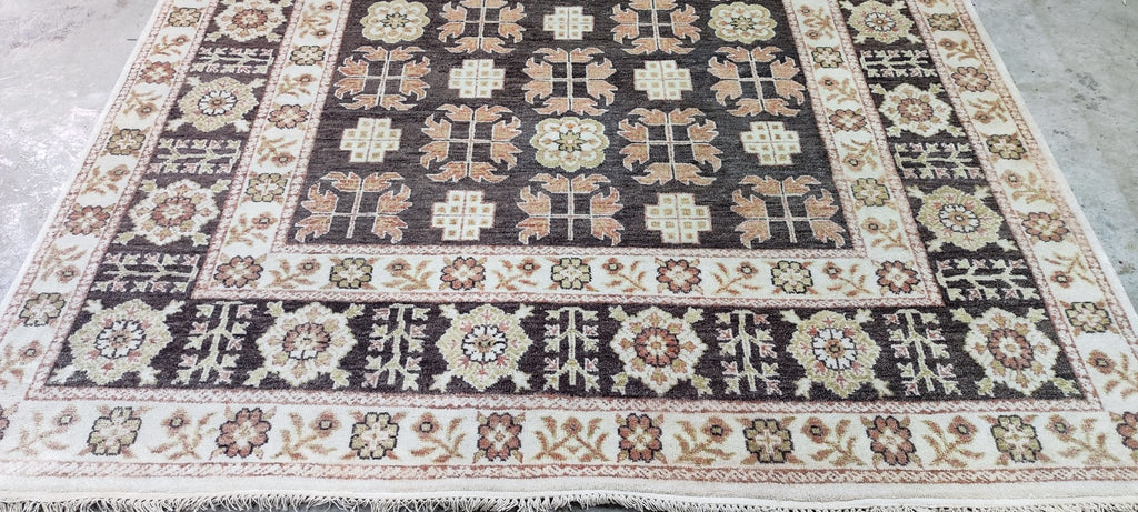 Enza Brown & Beige Hand-Knotted Oushak Rug - 6.9 x 7.9