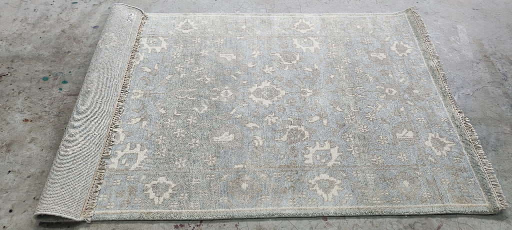 Lauren Geremia 4x6.3 Blue and Tan Hand-Knotted Oushak Rug