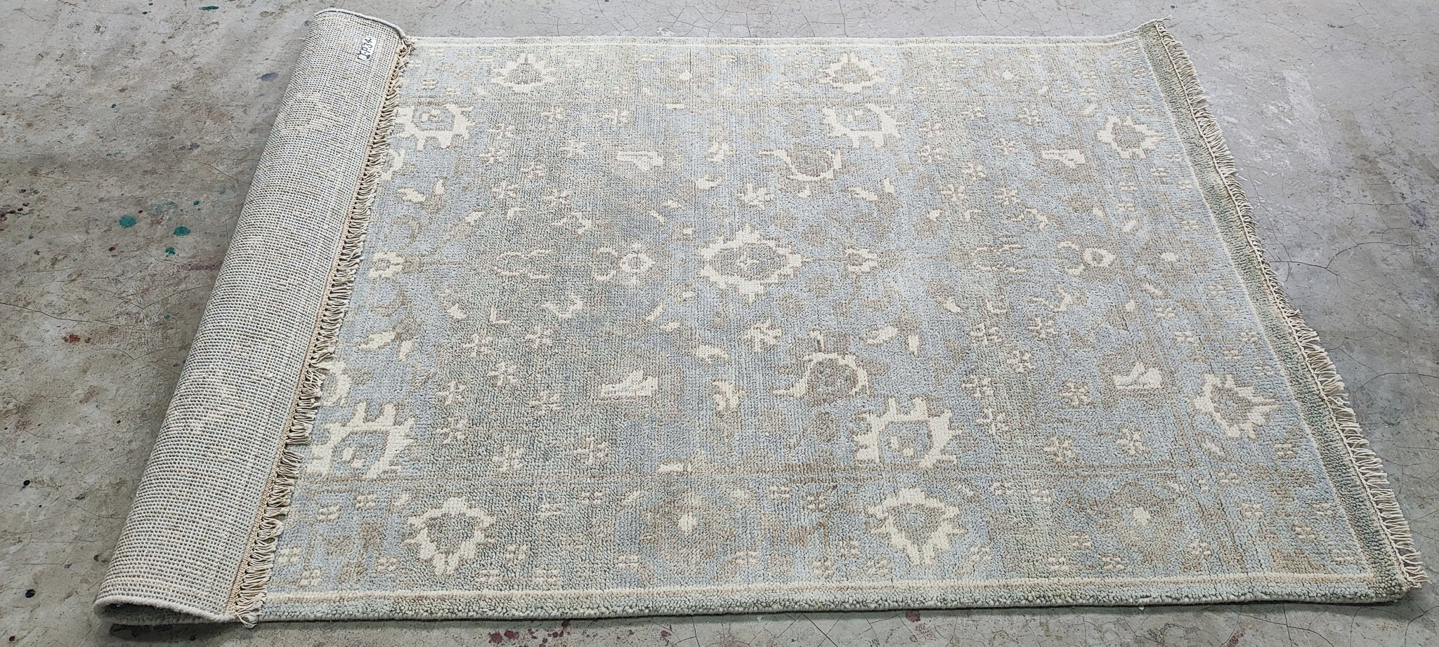 Lauren Geremia 4x6.3 Blue and Tan Hand-Knotted Oushak Rug
