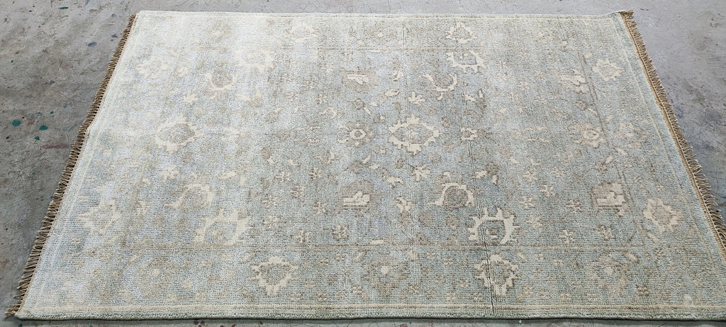 Lauren Geremia 4x6.3 Blue and Tan Hand-Knotted Oushak Rug