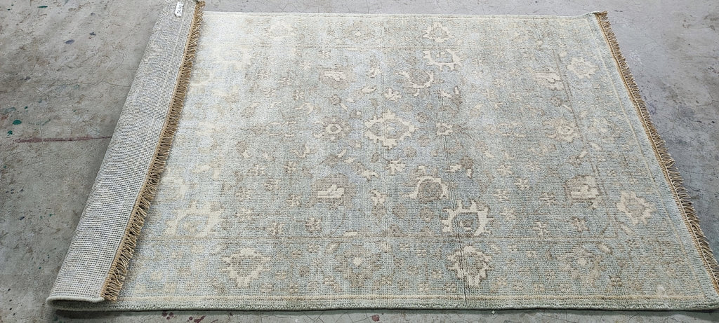 Lauren Geremia 4x6.3 Blue and Tan Hand-Knotted Oushak Rug