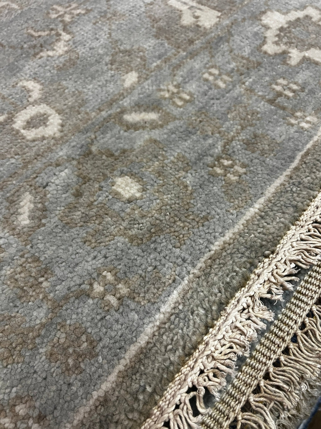 Lauren Geremia 4x6.3 Blue and Tan Hand-Knotted Oushak Rug