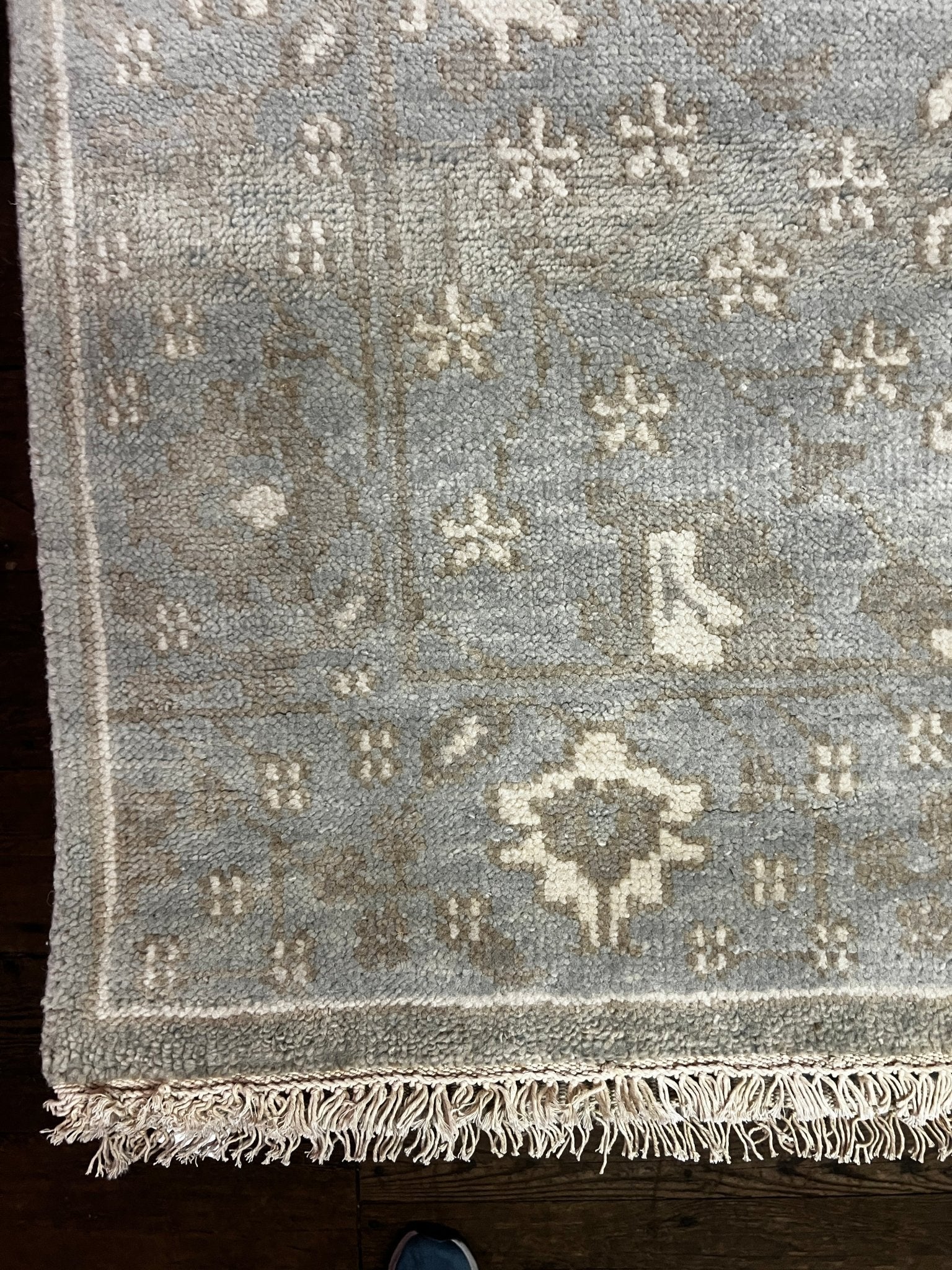 Lauren Geremia 4x6.3 Blue and Tan Hand-Knotted Oushak Rug