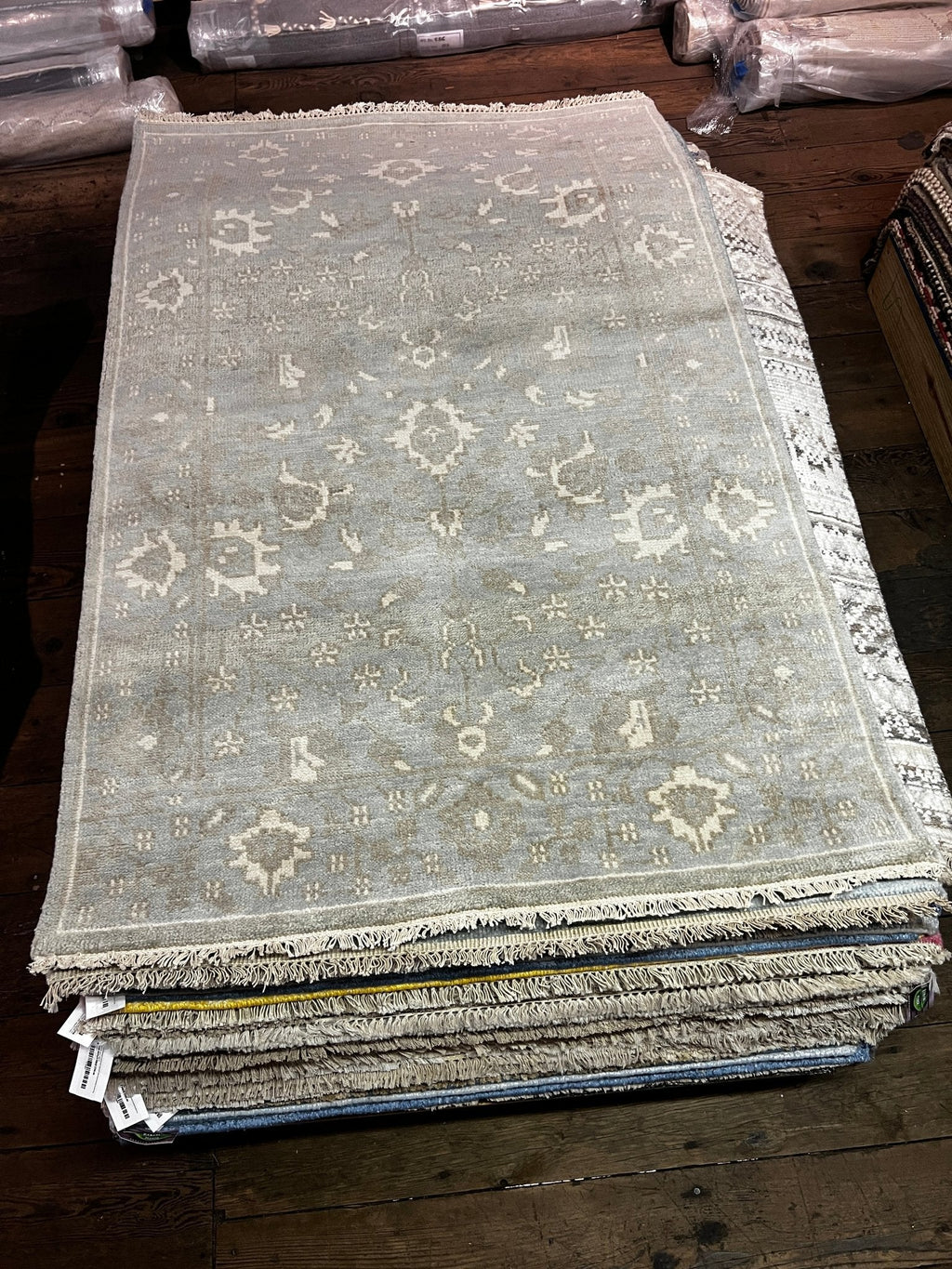 Lauren Geremia 4x6.3 Blue and Tan Hand-Knotted Oushak Rug