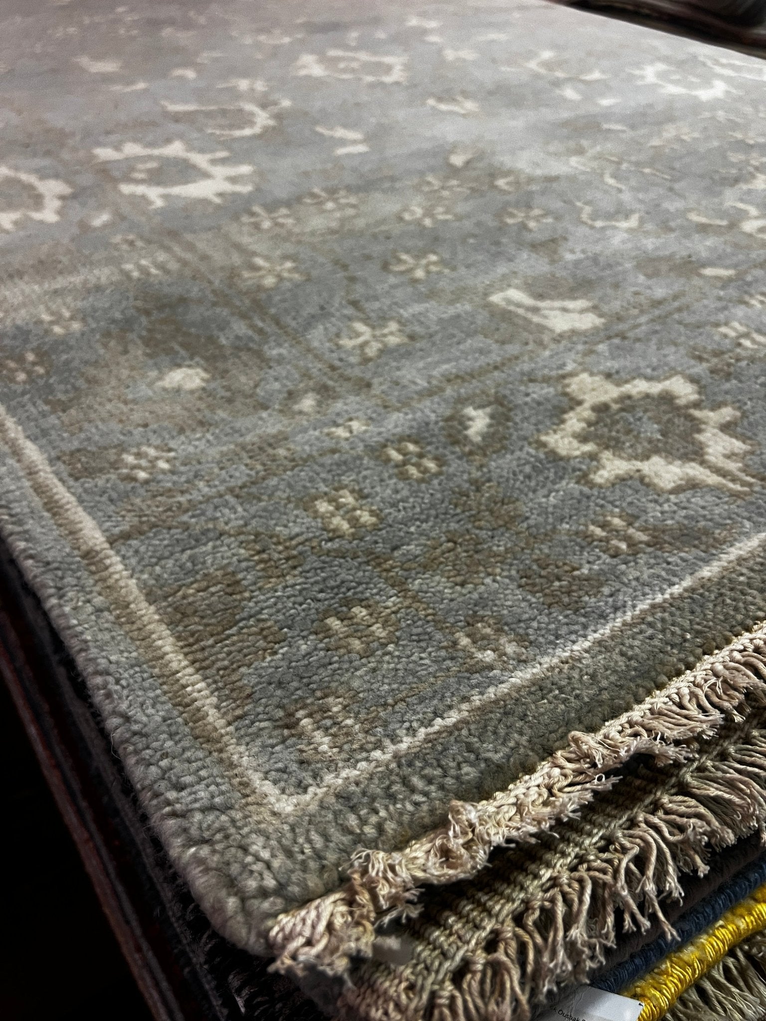 Lauren Geremia 4x6.3 Blue and Tan Hand-Knotted Oushak Rug