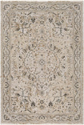 Decorative rug with intricate patterns in beige and brown tones