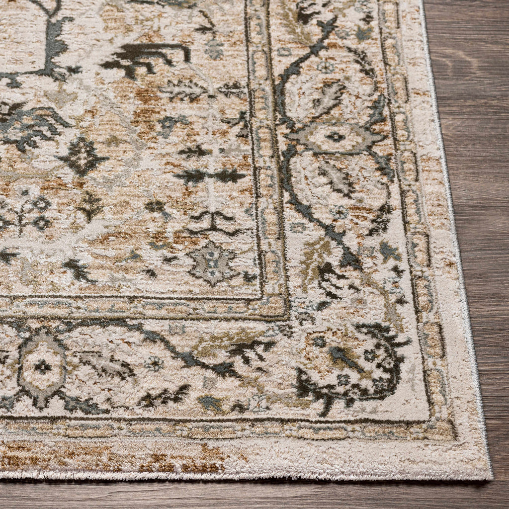 Close-up of a patterned rug on a wooden floor