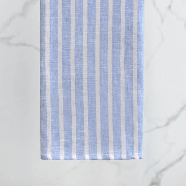Blue & Ivory Striped Linen Hand Towels – Set of 6 (Loch) | 100% European Linen Kitchen & Bath Towels