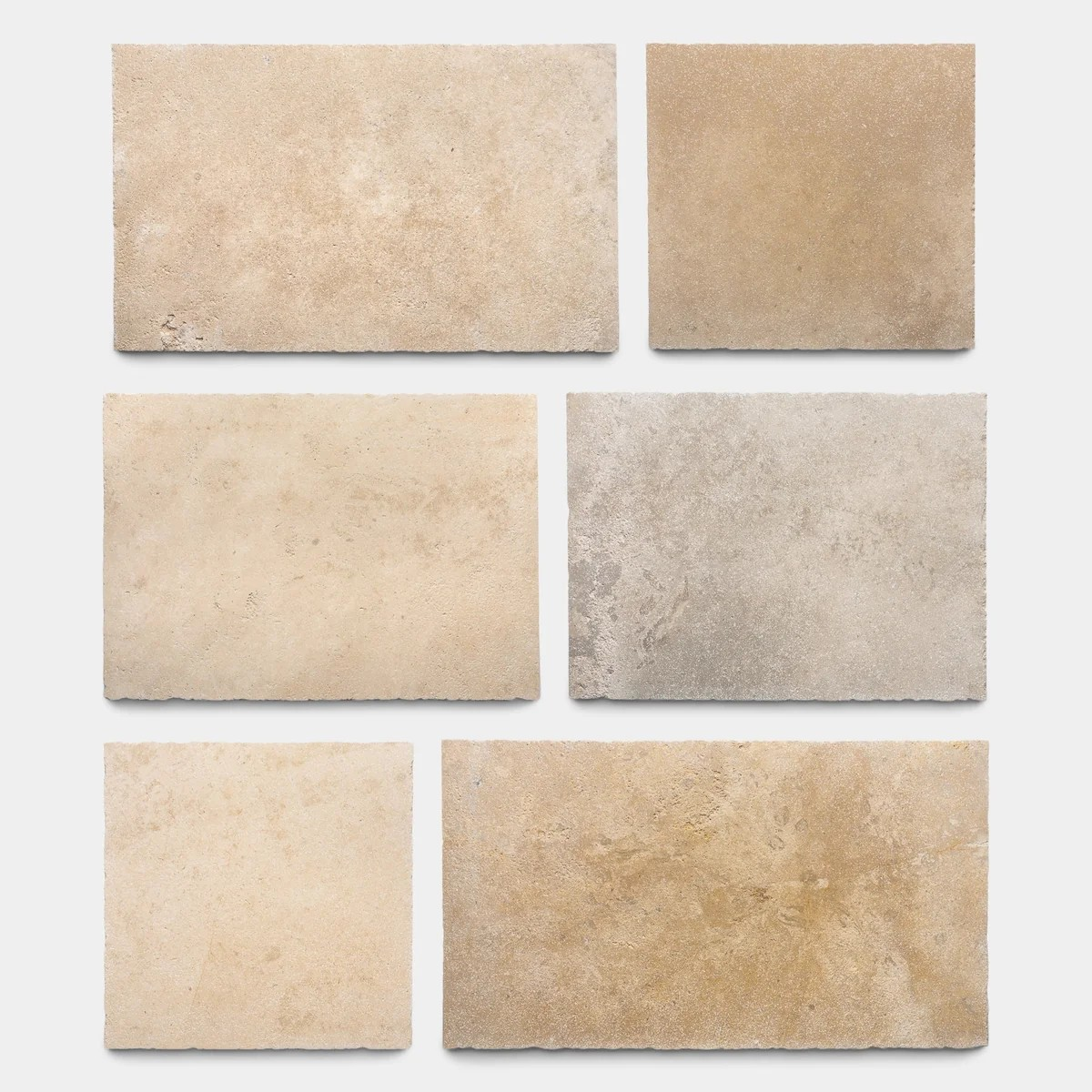Set of six beige tiles on a white background