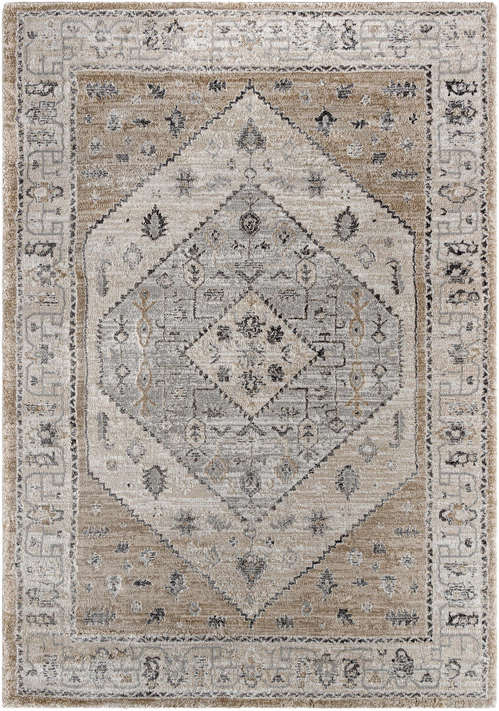 Minal Luxe Plush Traditional Area Rug – Neutral Gray & Ivory