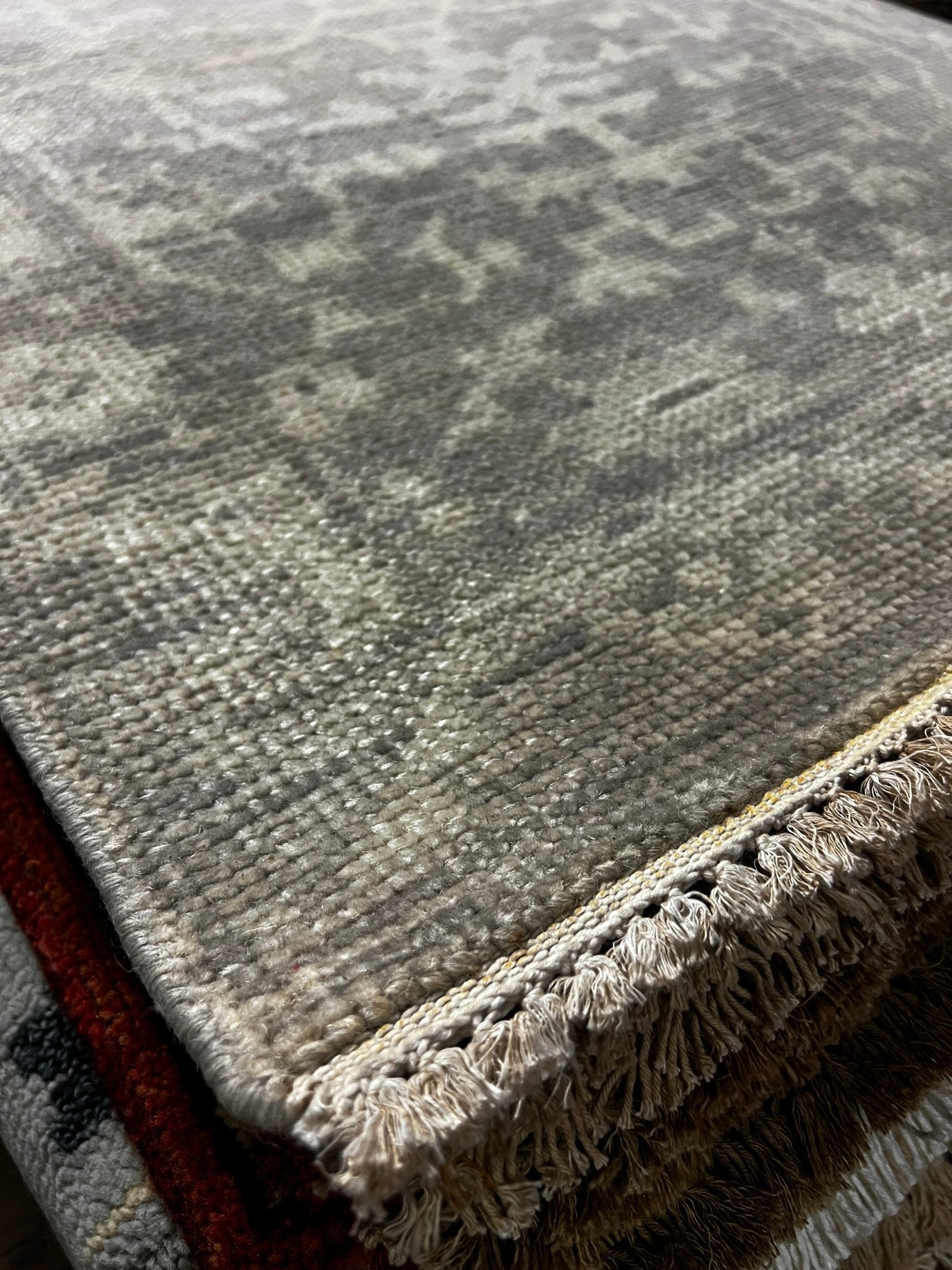 Nina Campbell 2.6x11.9 Silver and Grey Hand-Knotted Oushak Runner Rug