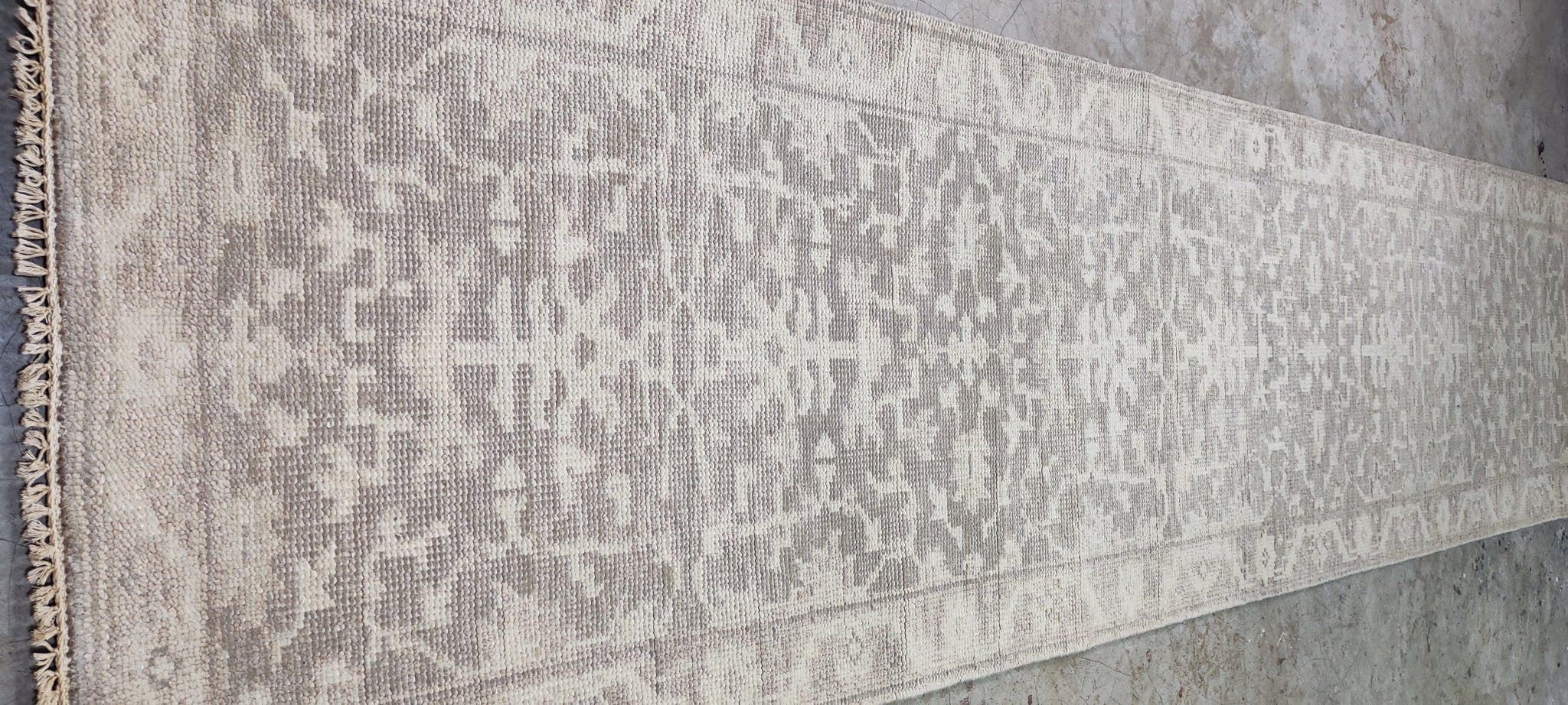 Nina Campbell 2.6x11.9 Silver and Grey Hand-Knotted Oushak Runner Rug