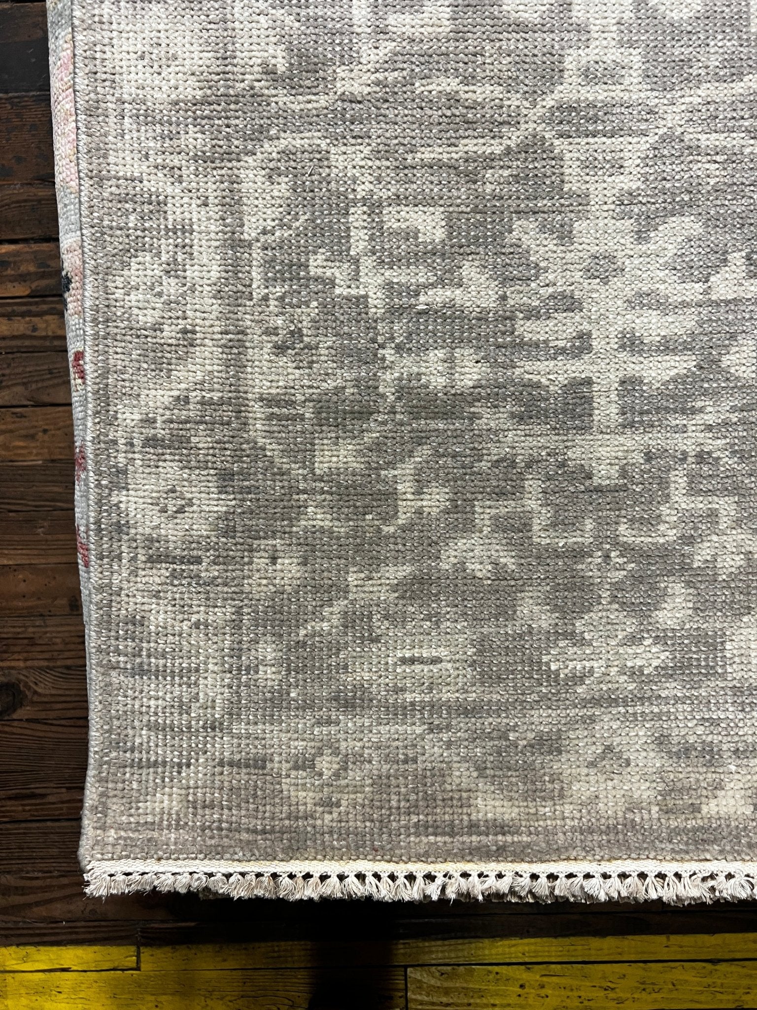Nina Campbell 2.6x11.9 Silver and Grey Hand-Knotted Oushak Runner Rug