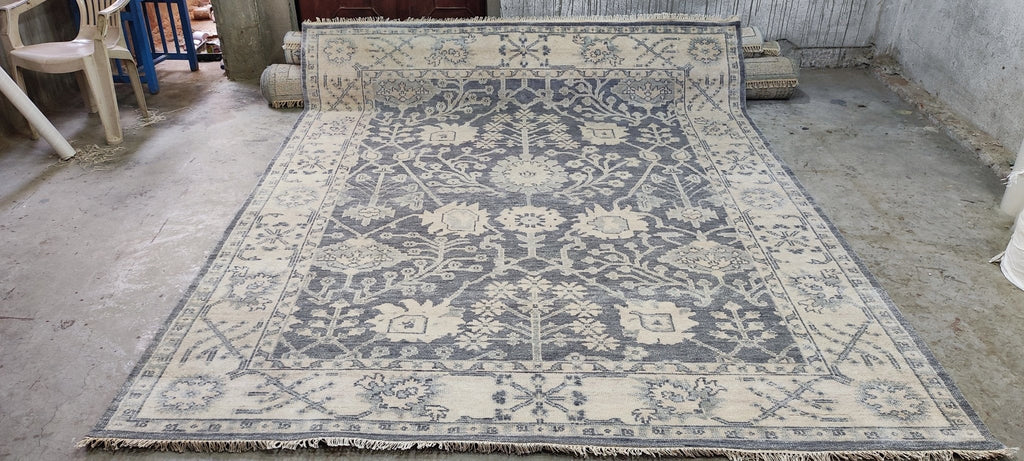 Nina Petronzio 8x10 Grey and Silver Hand-Knotted Oushak Rug