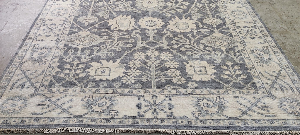 Nina Petronzio 8x10 Grey and Silver Hand-Knotted Oushak Rug