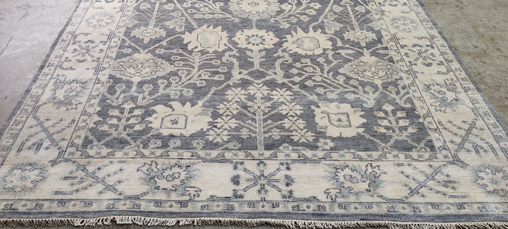 Nina Petronzio 8x10 Grey and Silver Hand-Knotted Oushak Rug