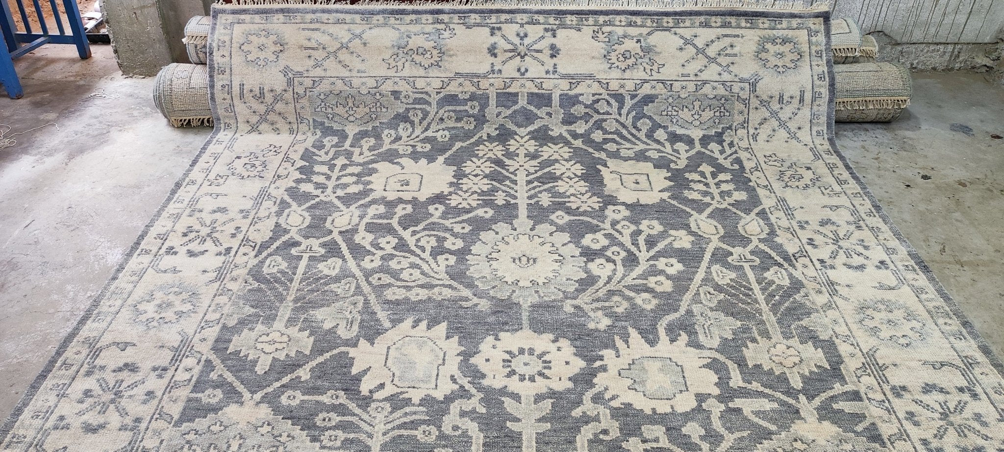 Nina Petronzio 8x10 Grey and Silver Hand-Knotted Oushak Rug