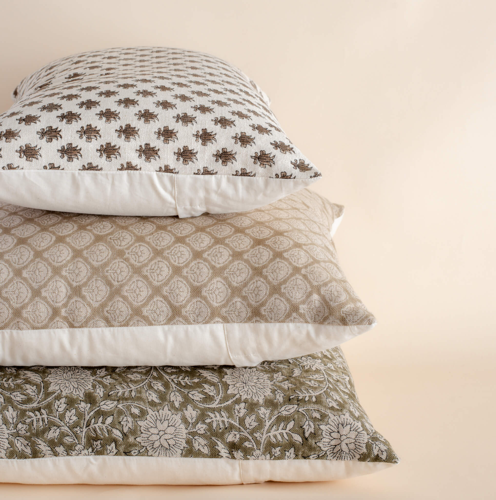 Cotton Block Print Lumbar Pillow Cover | Brown Floral