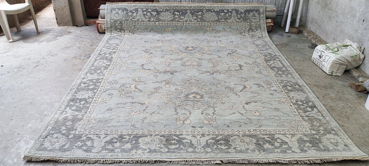 Paola 8x10 Light Blue Hand-Knotted Oushak Rug | High-Knot Wool