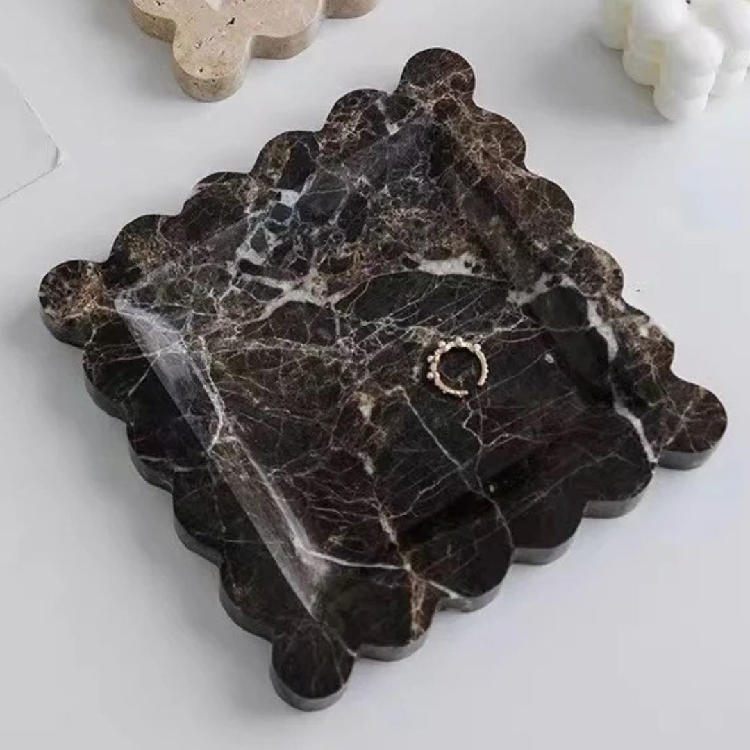 Penelope Scalloped Marble Tray in Café Marble