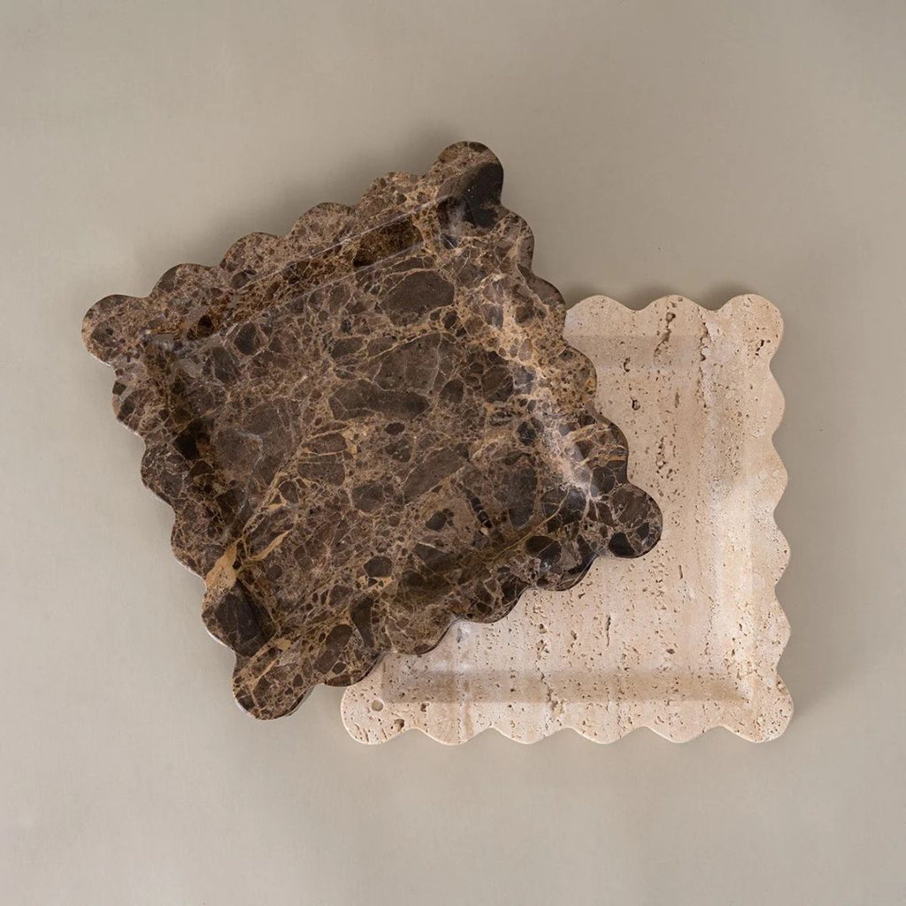 Penelope Scalloped Marble Tray in Café Marble