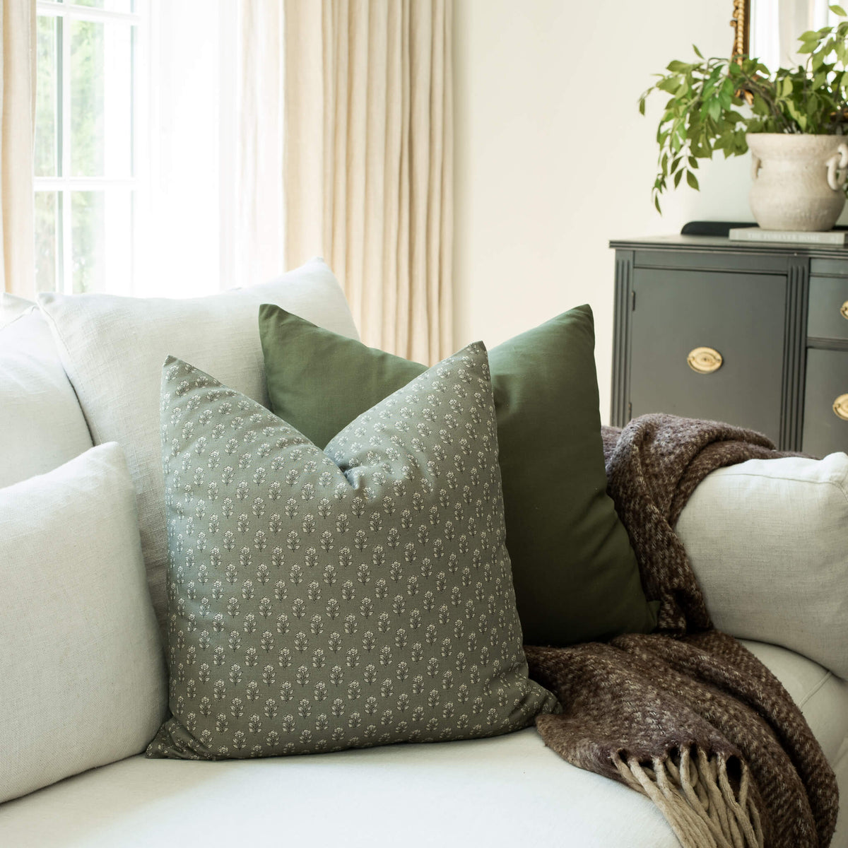 Vivienne Sage Green Floral Pillow Cover