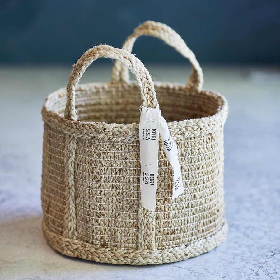 Bono Handwoven Jute Basket – Round Braided Storage Basket | Fair Trade Handmade