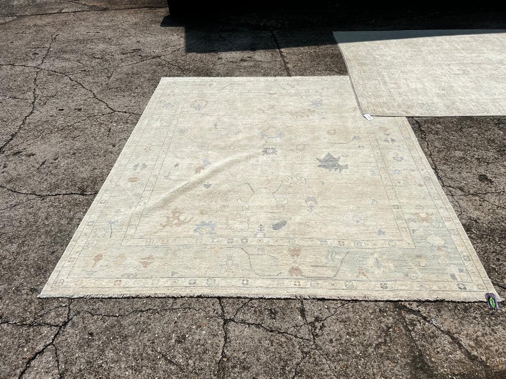 Tatiana Ada 8x9.5 Whitewashed Beige & Grey Afghani Oushak