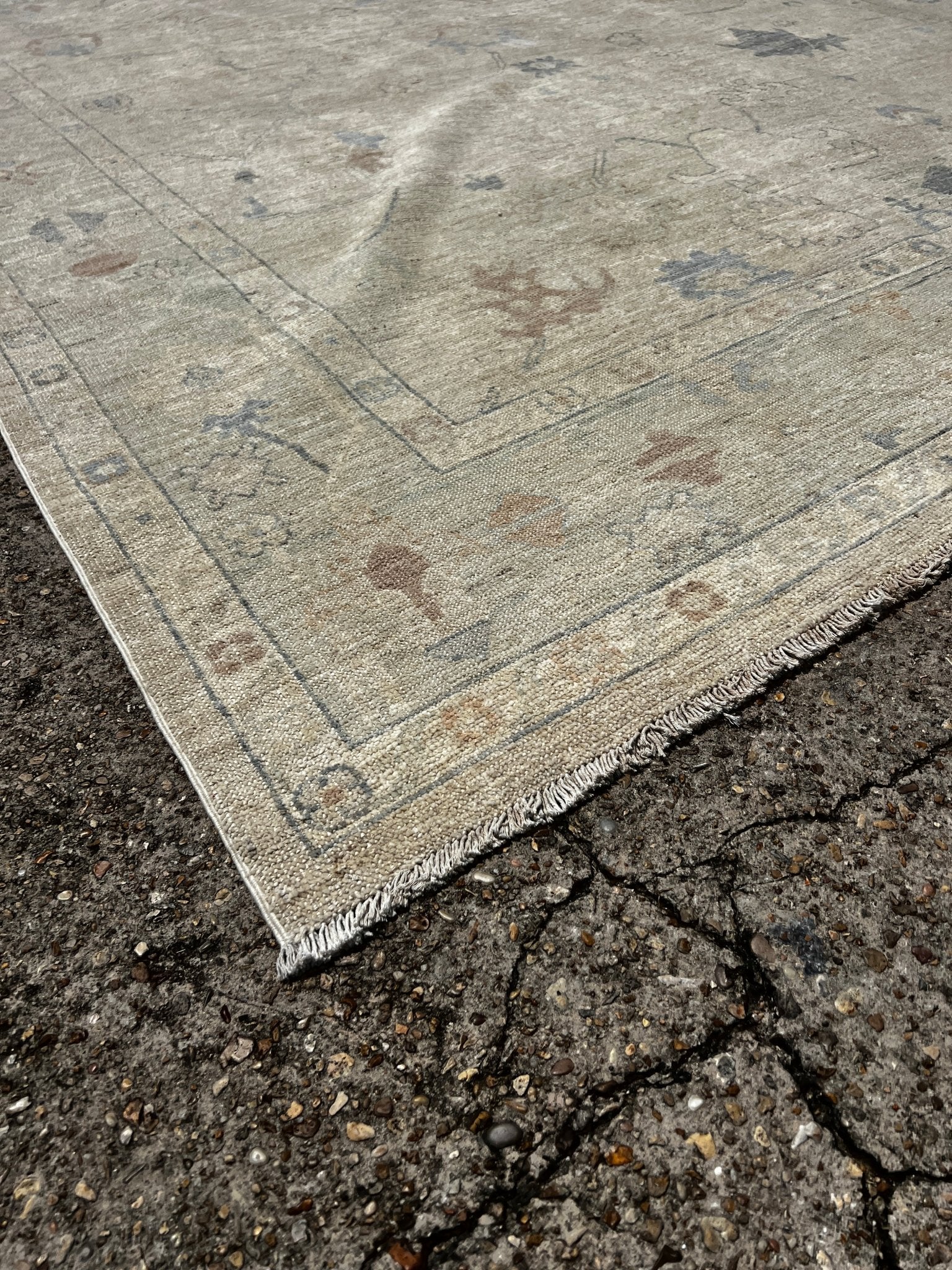 Tatiana Ada 8x9.5 Whitewashed Beige & Grey Afghani Oushak