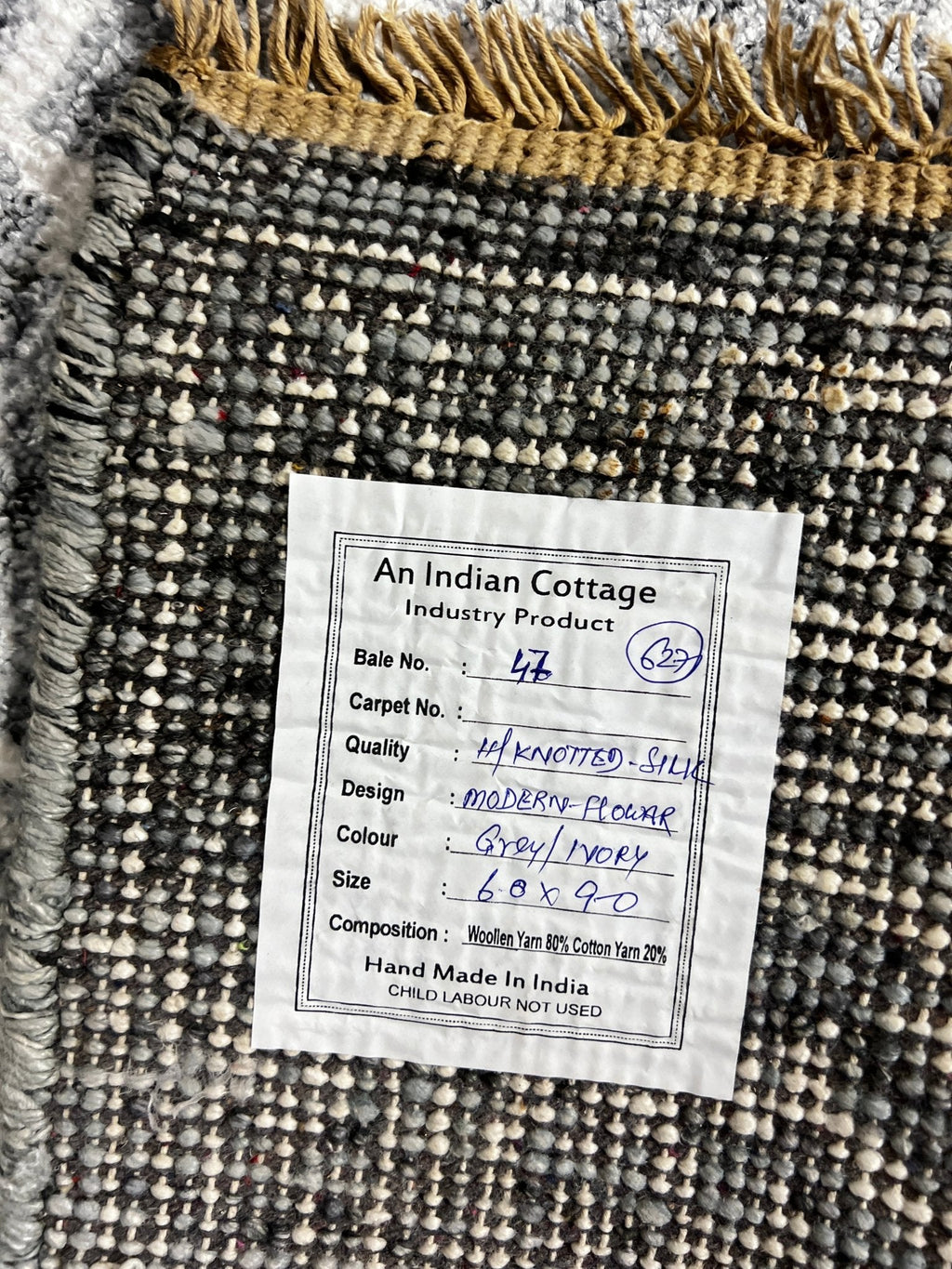 Terza 6x9 Grey & Ivory Floral Hand Knotted