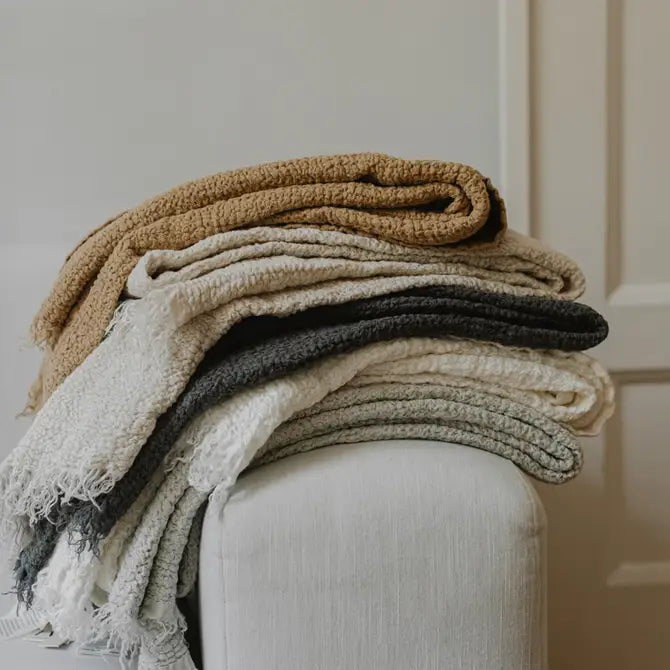 Stone-Washed Linen Throw Blanket (Nantucket)– Soft European Linen | Lightweight Neutral Luxury Throw