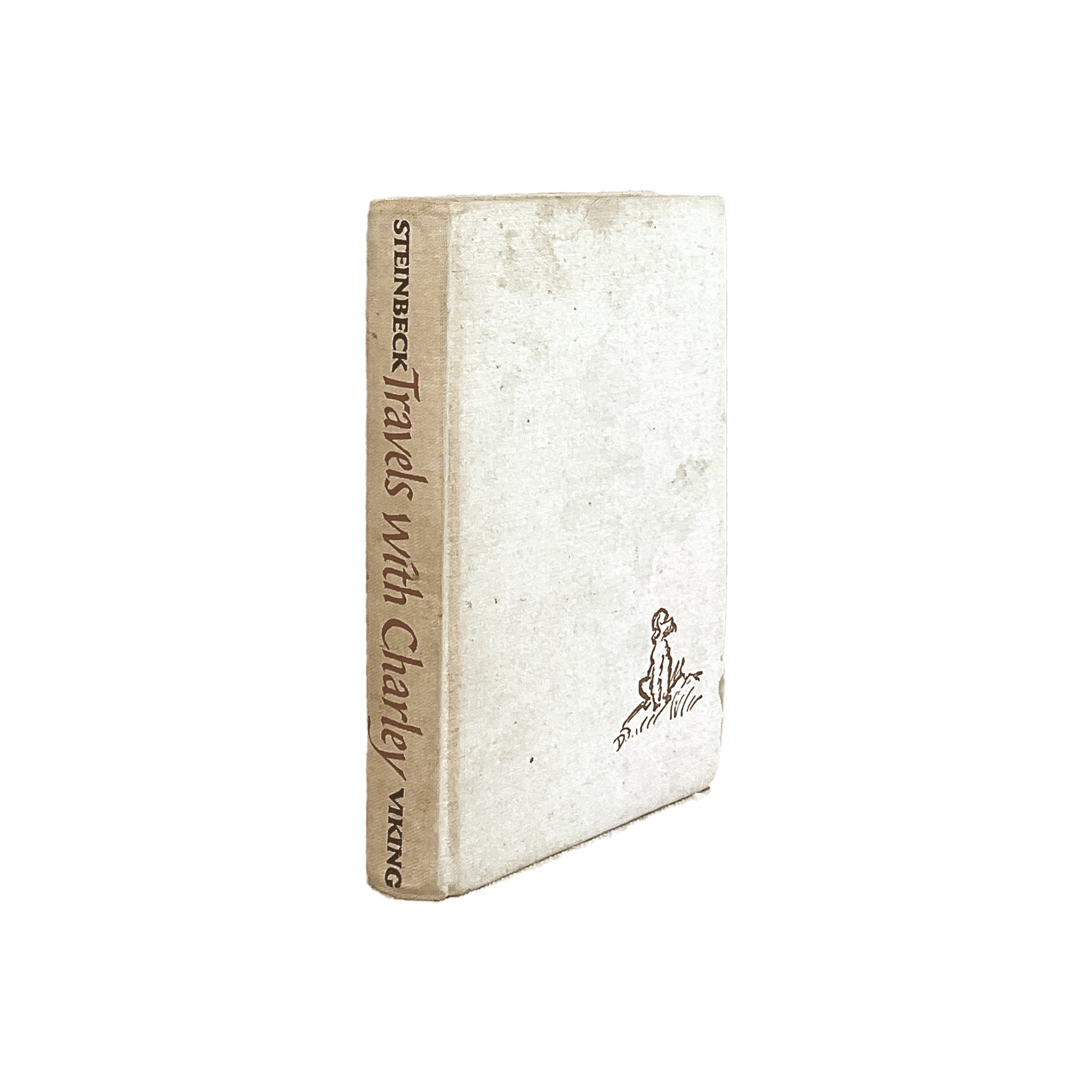 Book titled 'Travels with Charles' by Steinbeck on a white background