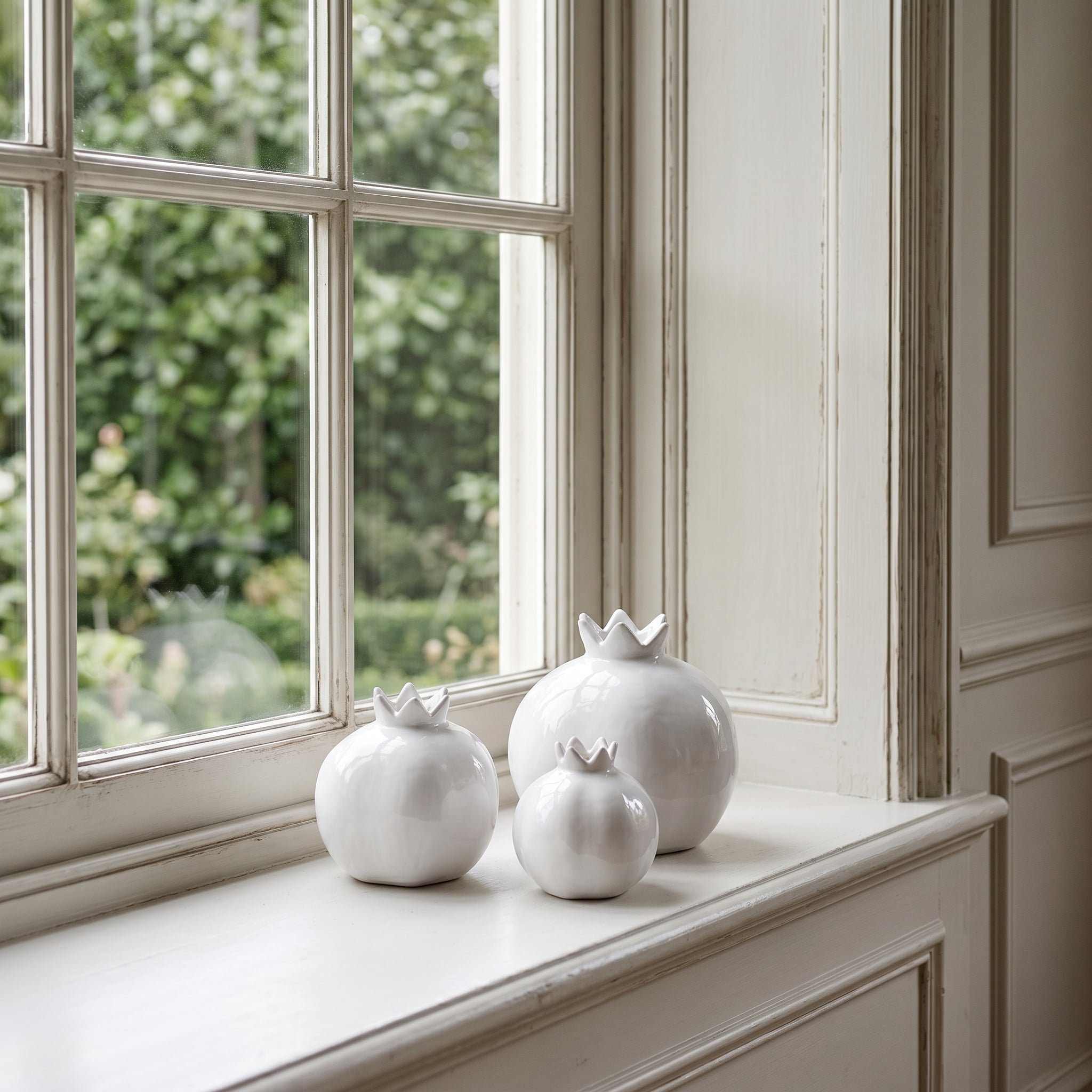 White Ceramic Pomegranate Bud Vases Set – Handcrafted Organic Decorative Sculptural Vases