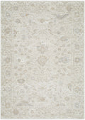 Patterned rug with a neutral color palette on a white background