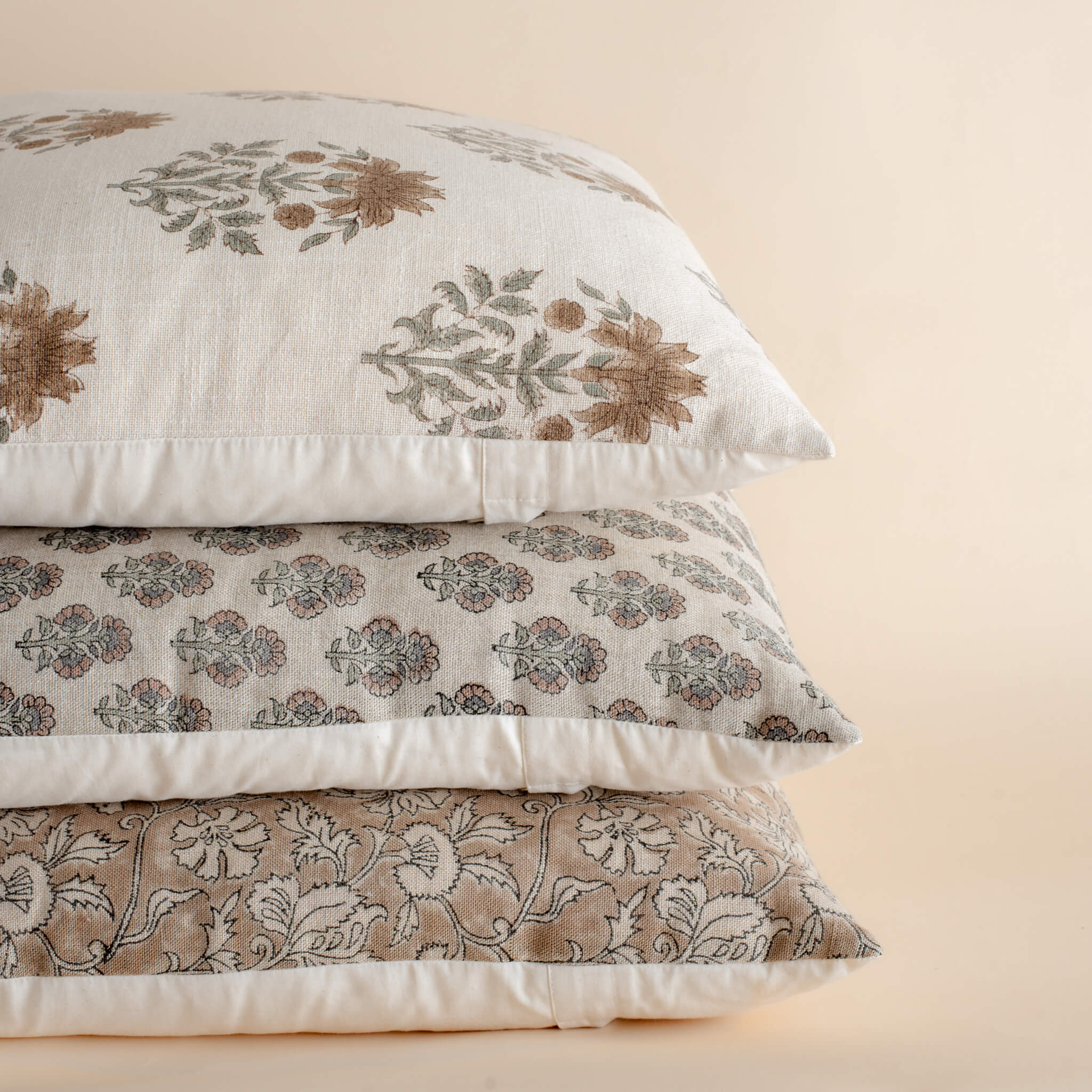 Linen Block Print Pillow Cover | Terracotta & Sage Floral
